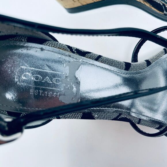 Coach Joslin Black Open-Toe Cork Heel Wedge Sandals Women's 7M - Great Condition - Picture 7 of 11